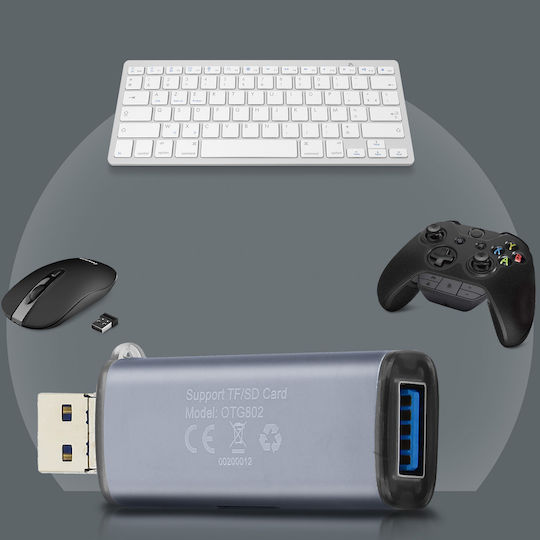 Memory Card Reader SD Micro-SD 2 in 1 Function OTG 480Mbps Linq Gray