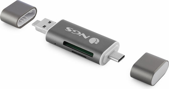 NGS Ally Card Reader micro USB Type-C για SD/microSD Γκρι