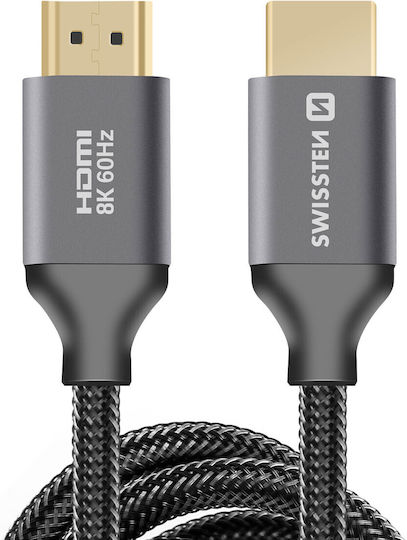 Swissten Cabluri HDMI 2.1 Ultra High Speed 48Gbps 4K 120Hz HDR VRR Braided HDMI De Sex Masculin - HDMI De Sex Masculin 2m Gri