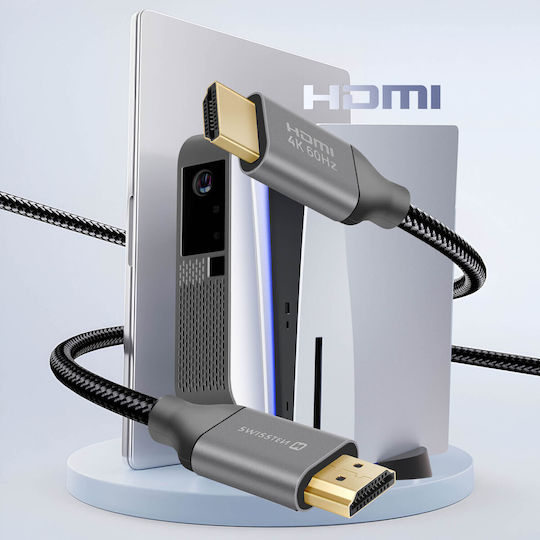 Swissten HDMI 2.0 Premium High Speed 4K 60Hz HDR Braided Cable HDMI Male - HDMI Male 2m Gray