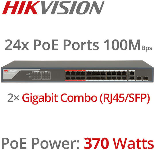 Hikvision DS-3E1326P-EI Unmanaged PoE+ Switch with 24 Ethernet Ports