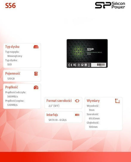 Silicon Power Slim S56 SSD 120GB τύπου 2.5'' με σύνδεση SATA III SP120GBSS3S56B25