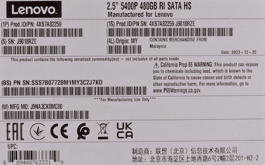 Lenovo ThinkSystem 2.5" 5400 PRO SSD 480GB 2.5'' SATA III 4XB7A82259