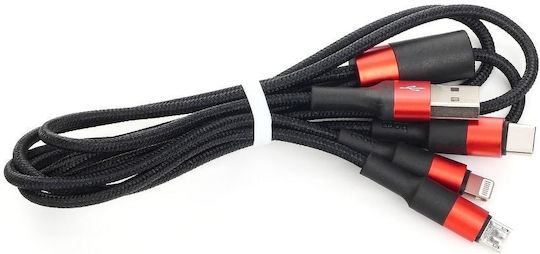 Hoco X26 Xpress USB to Lightning / Type-C / micro USB Cable Κόκκινο 1m (HOC-X26s3-BR)