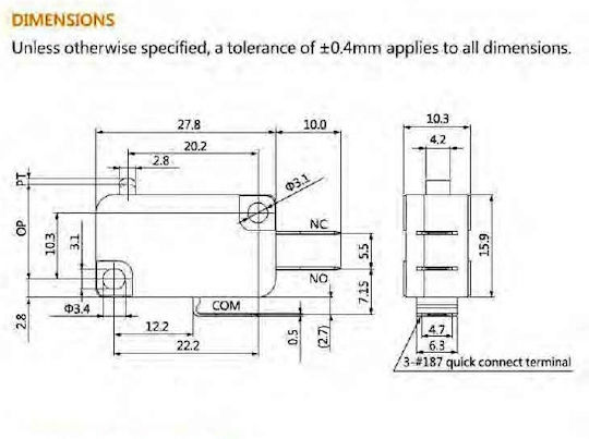 Micro Switch On-Off Switch with Lighting 1 Piece
