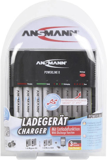 Ansmann Powerline 8 Charger 8 Batteries Ni-Cd/Ni-MH Size AA/AAA