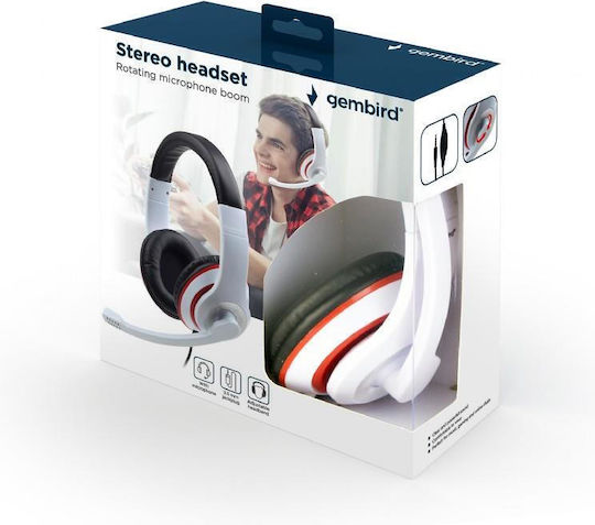 Gembird MHS-03-WT On Ear Gaming Headset with 3.5 mm Connectivity White / Red
