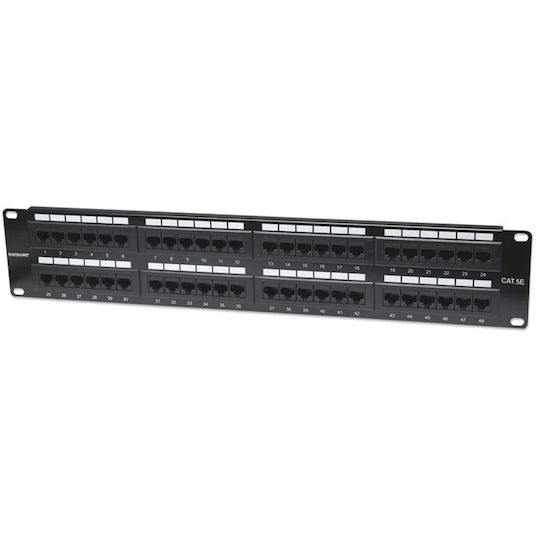 Manhattan Patchpanel 48 Por Patch Panel για Rack 2U 19" 48 Θυρών cat5e Μαύρο