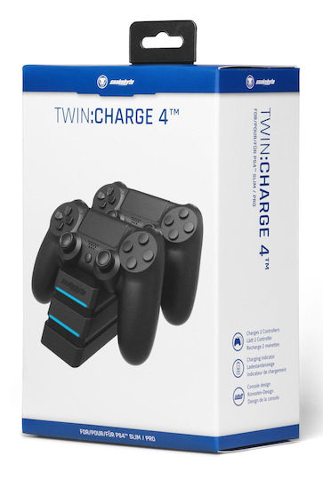 Snakebyte Twin:Charge 4 Зарядна станция за 2 контролера PS4 с LED осветление Черен