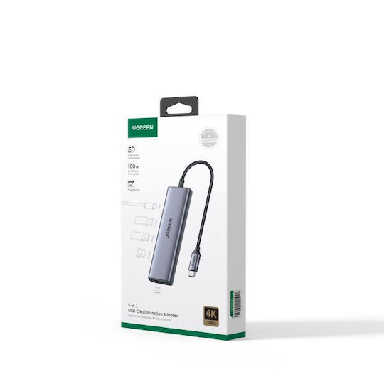 Ugreen Cm511 USB-C Docking Station με HDMI 4K PD Ethernet Γκρι