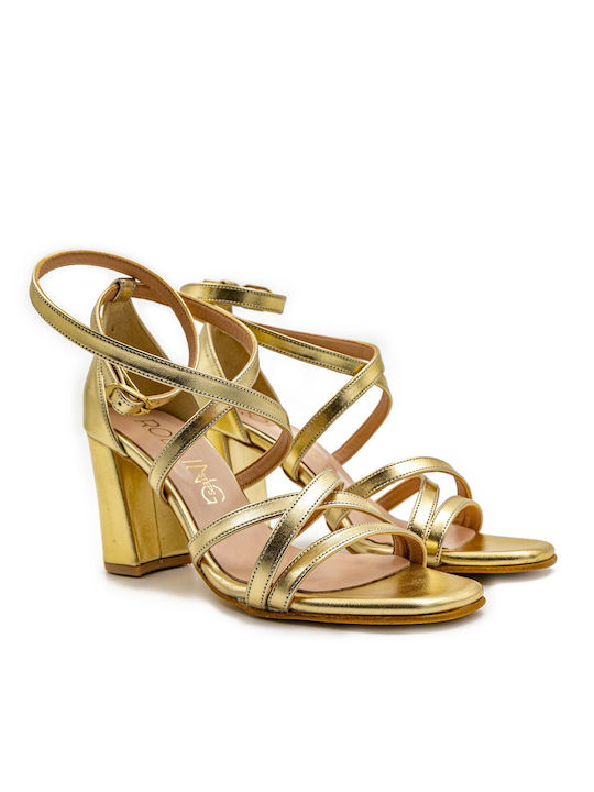 Stefania Synthetic Leather Women's Sandals with Ankle Strap Gold