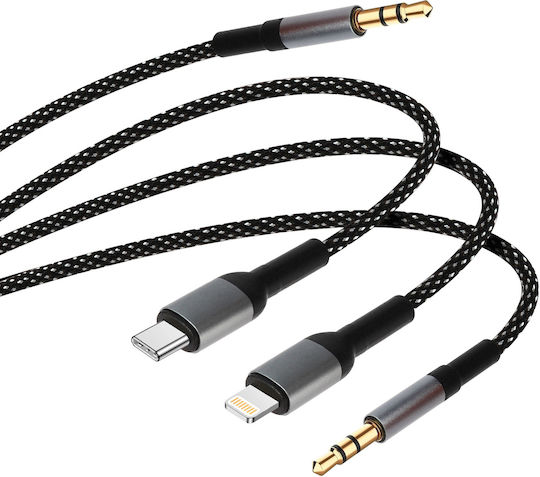 LinQ Плетена USB към Lightning / Type-C Кабел Черен 1.5м (AV9034)