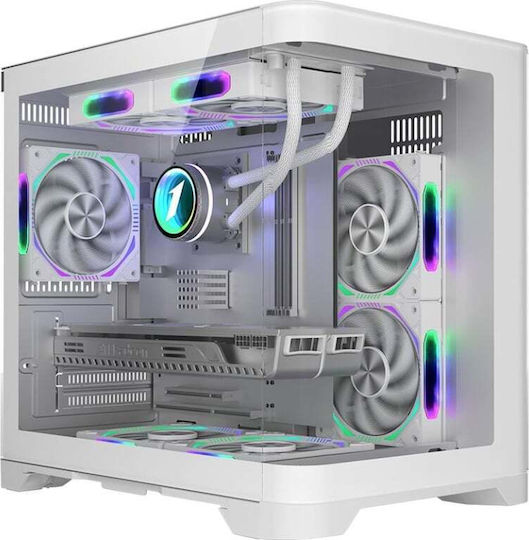 1STPLAYER UV5 Геймърско бюро Мини кула Компютърна кутия със страничен прозорец Бял