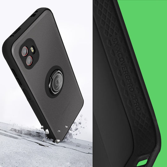 Husă Samsung Galaxy Xcover 6 Pro Bi-material Inel Metalic Suport Video Negru