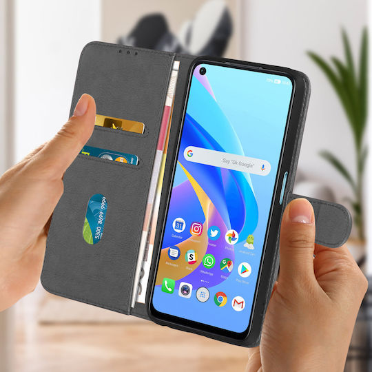 Калъф Oppo A96 A76 Realme 9i с държач за карти и стойка за видео, сив