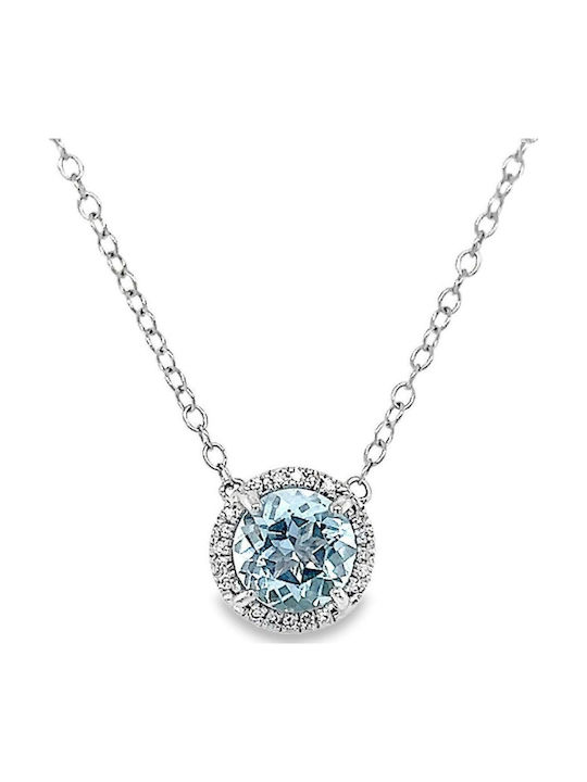 Damen Halskette Kette Weißgold K14 Diamanten Aquamarin Nk10735