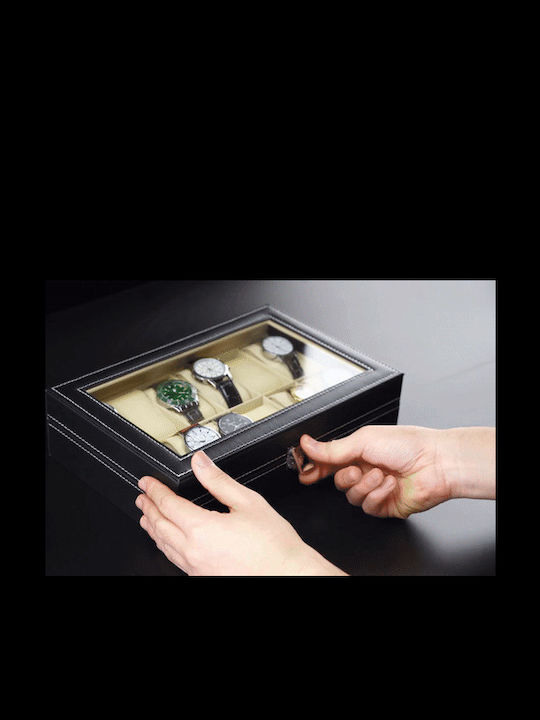 Olympus Case with transparent lid for 12 watches in Black color OLYMP-2