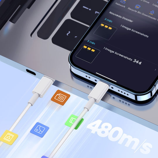 Avizar Редовна USB 2.0 Кабел USB-C мъжки - USB-C мъжки Бял 1м