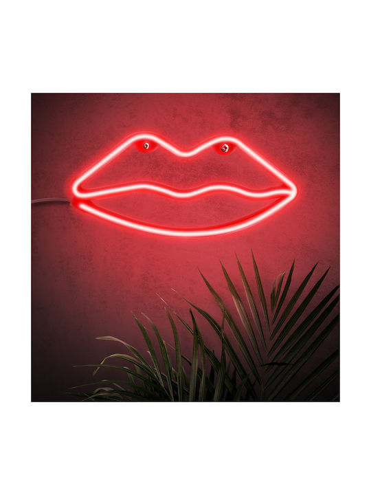 Neon Lip Light Wall Hanger Power Cable Aa Batteries Red