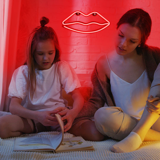 Neon Lippen Licht Wandaufhänger Stromkabel AA Batterien Rot