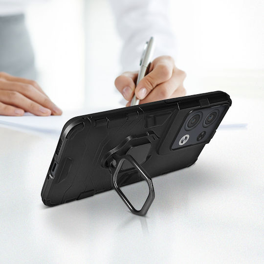 Oppo Reno 8 Pro 5g Hybrid Shockproof Case Metallic Ring Stand Black