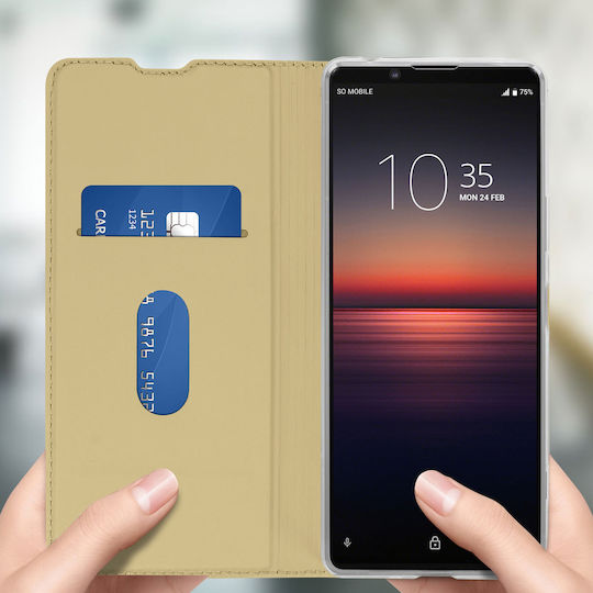 Carcasă portofel slim flip seria Business Sony Xperia 1 2 auriu
