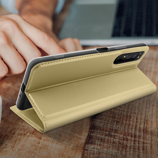 Carcasă portofel slim flip seria Business Sony Xperia 1 2 auriu