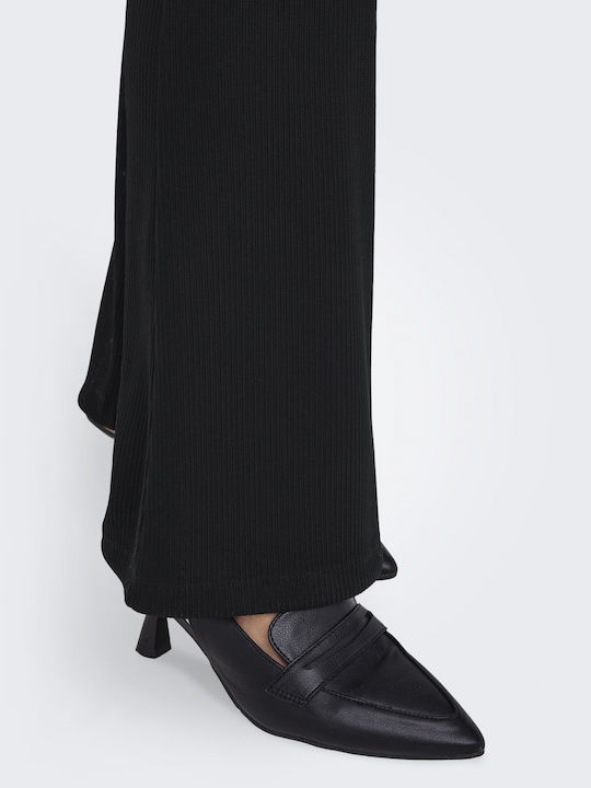 Damen Stoff Hose Schlag mit Gummizug in Schlanker Passform Black