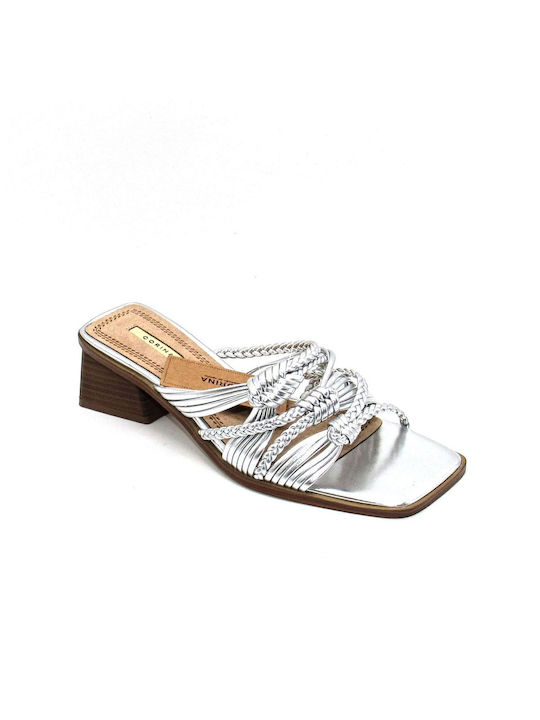 Corina Chunky Heel Mules Silver