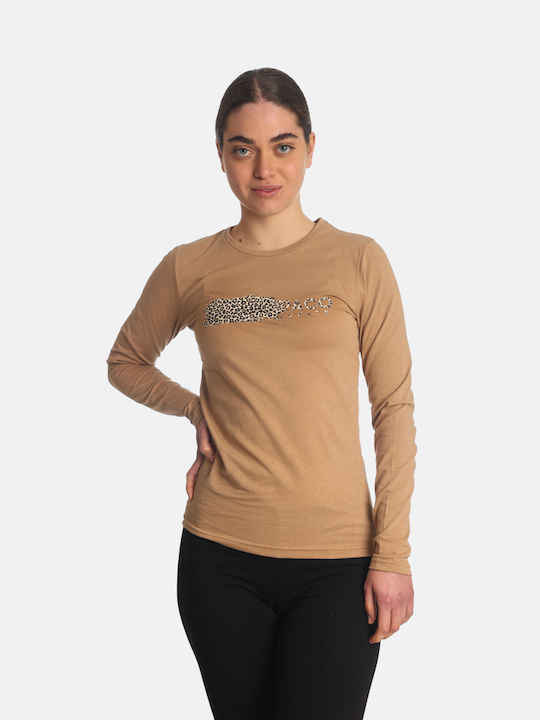 Paco & Co Damen Bluse Baumwolle Langärmelig Beige