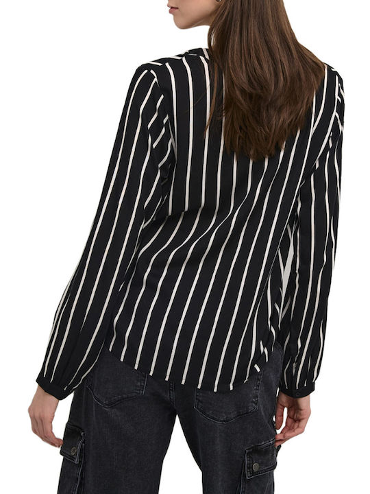 Kaffe Women's Blouse with V Neckline Striped black