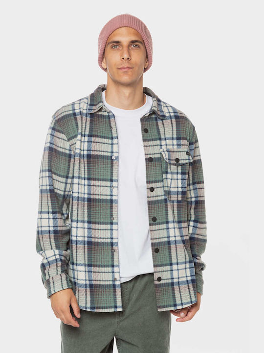 Billabong Men's Shirt Overshirt Long Sleeve Checked Green