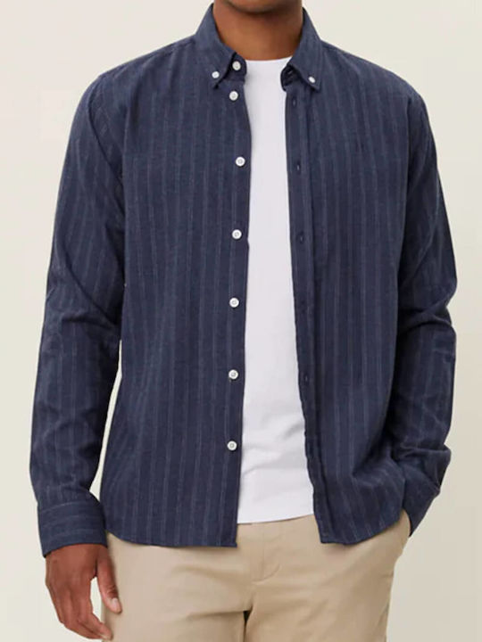 Langärmlig Baumwolle Hemd Gestreift Dark Navy/ivory