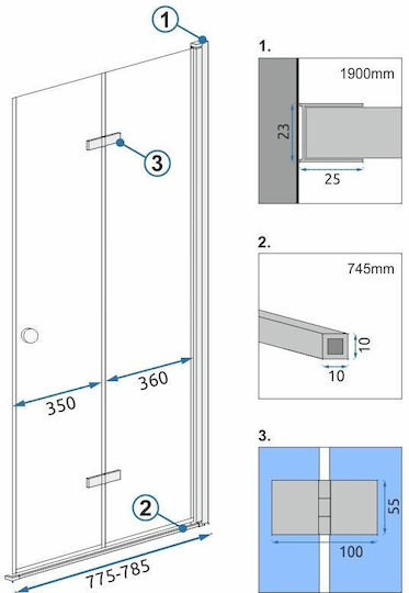 Rea Shower Screen for Shower with Foldable Door 80x190cm Chrome