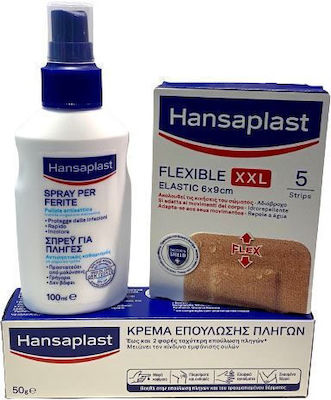 Hansaplast Κιτ Περιποίησης Πληγών Spray 100ml, Elastic Waterproof Pads 20pcs & Healing Cream 50gr