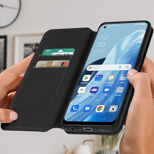 Калъф за Oppo Reno 8 Lite 5G с държач за карти и видео стойка - черен
