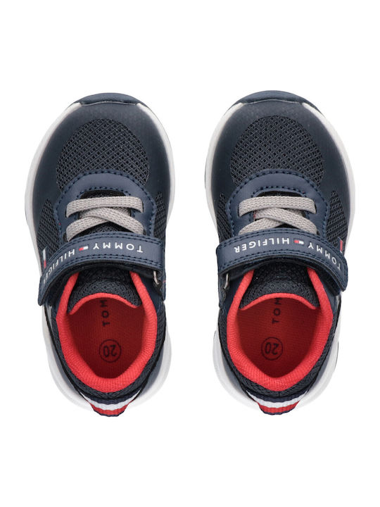 Cut Lace-up Kids Sneakers with Scratch Blue