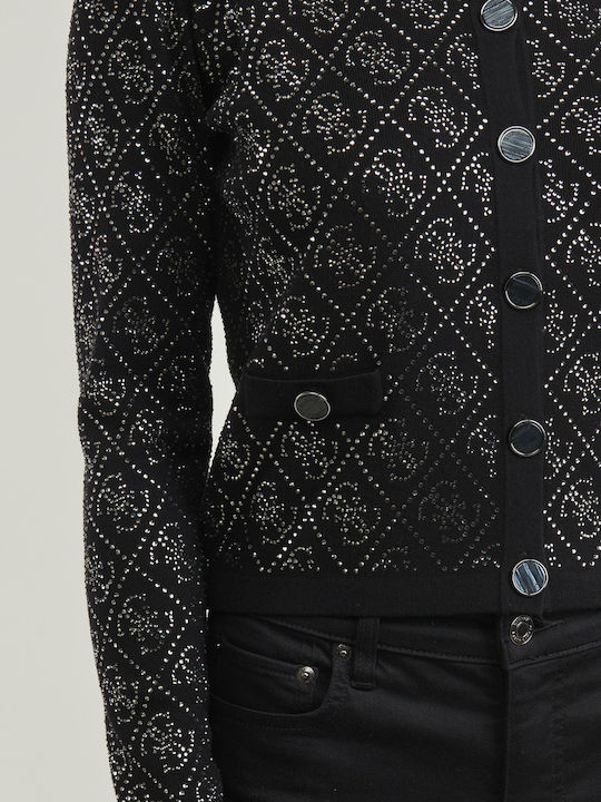 Lungă Jachetă de damă tricotată Silver-black