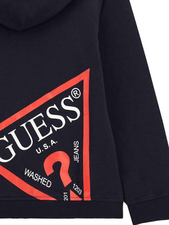 Guess Kids Sweatshirt Cardigan Knitted with Hood Dark Blue