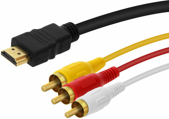 HDMI към 3x RCA мъжки видео и аудио адаптер кабел 1.5м-HD-AV994 Linq черен