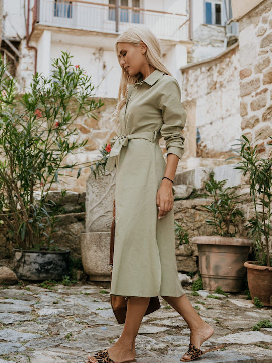 Freestyle Midi Shirt Dress Dress Khaki