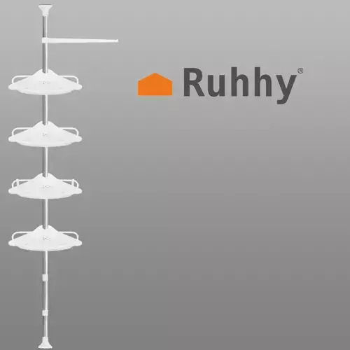 Ruhhy Ъглов Стенен Рафт за баня Пластмасен с 4 рафта 21.5x33x7см Бял