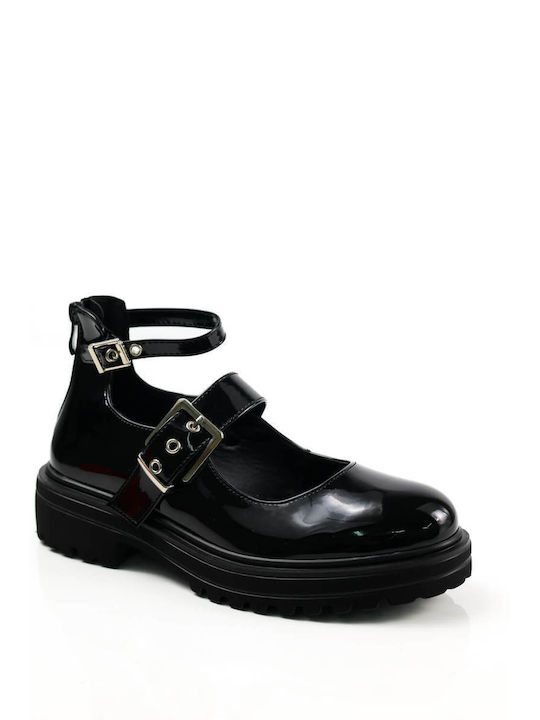 Ligglo Patent Leather Women's Moccasins in Black Color