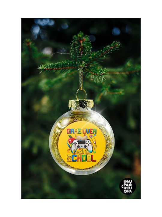 Game Over Back To School Christmas Tree Ornament Transparent Ball with Gold Filling 8cm