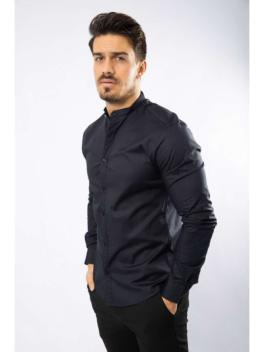 SENIOR MEN’S SLIM FIT COTTON SHIRT SNRSH23/12 BLACK Μαύρο