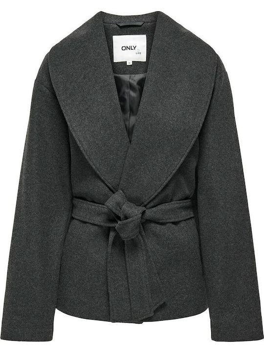 Augusta Γυναικείο Dark Grey Melange Ημίπαλτο με Ζώνη