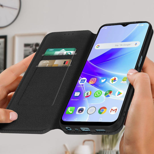 Husă Oppo A57 A57s cu suport pentru carduri și stand video, negru