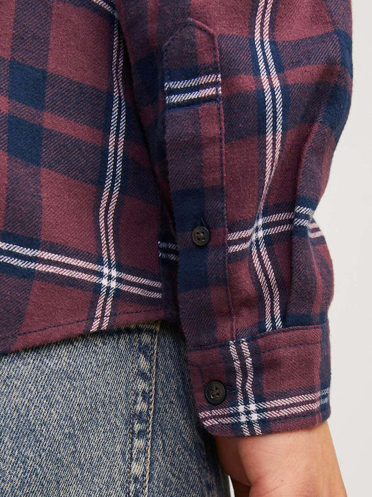 Langärmlig Flanell Hemd Geprüft Bordeaux