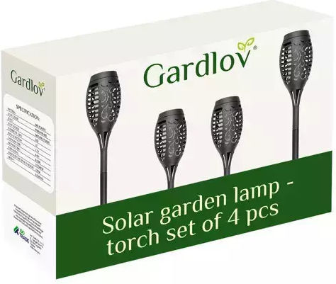 Gardlov Garden Lamp Σετ 4 Ηλιακά Φωτιστικά Πυρσοί με Θερμό Λευκό Φως 7x51εκ.