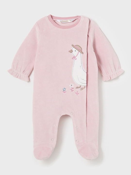 Mayoral Baby Bodysuit Set Long-Sleeved Velvet Baby Pink 2pcs
